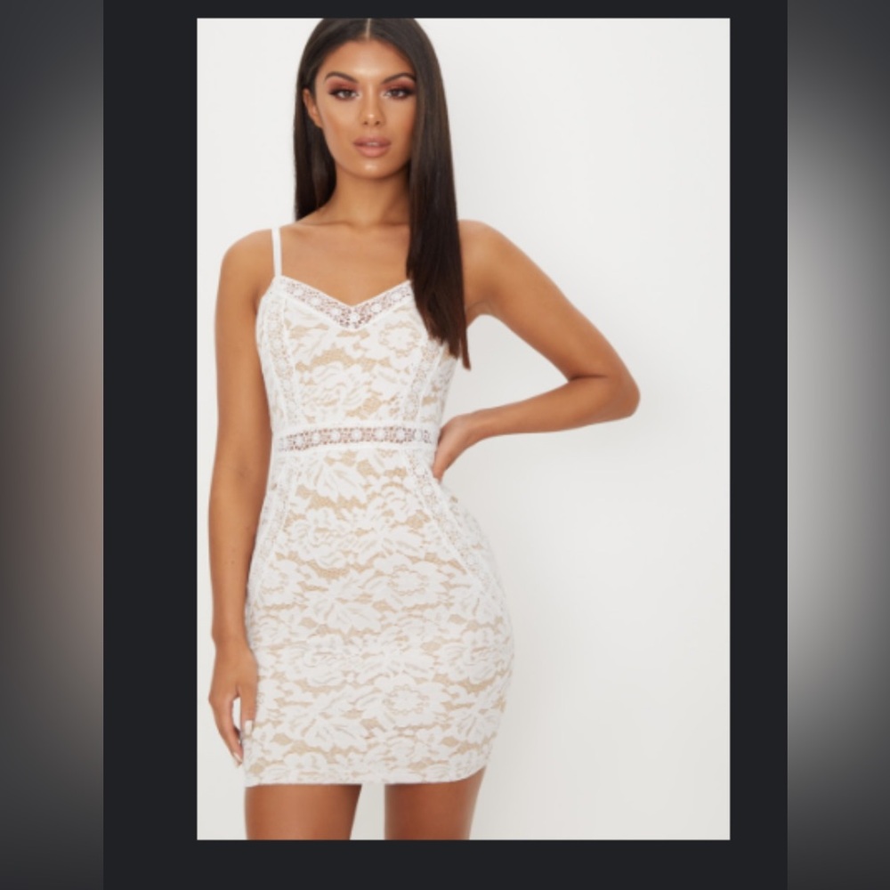 Pretty Little Thing white strappy lace dress